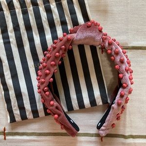 Lele Sadoughi Dusty Rose Velvet Beaded Headband